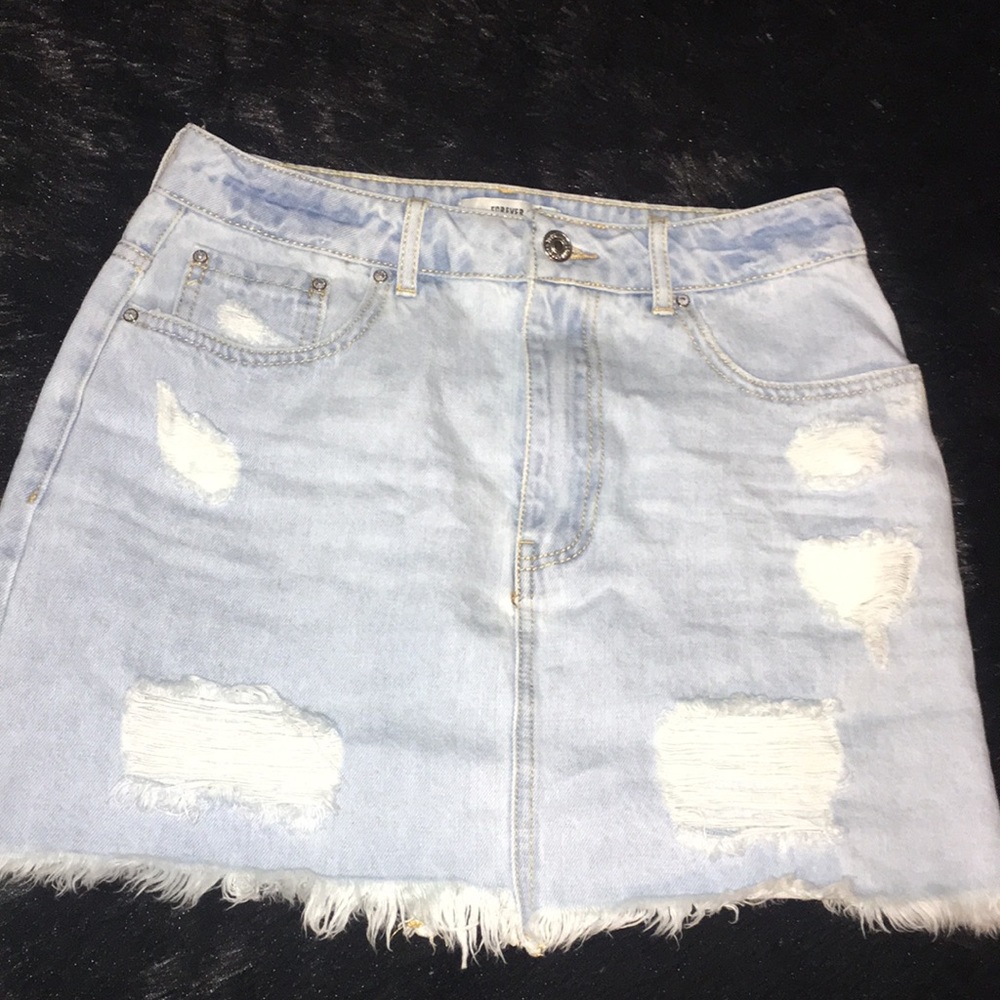 Distressed denim skirt